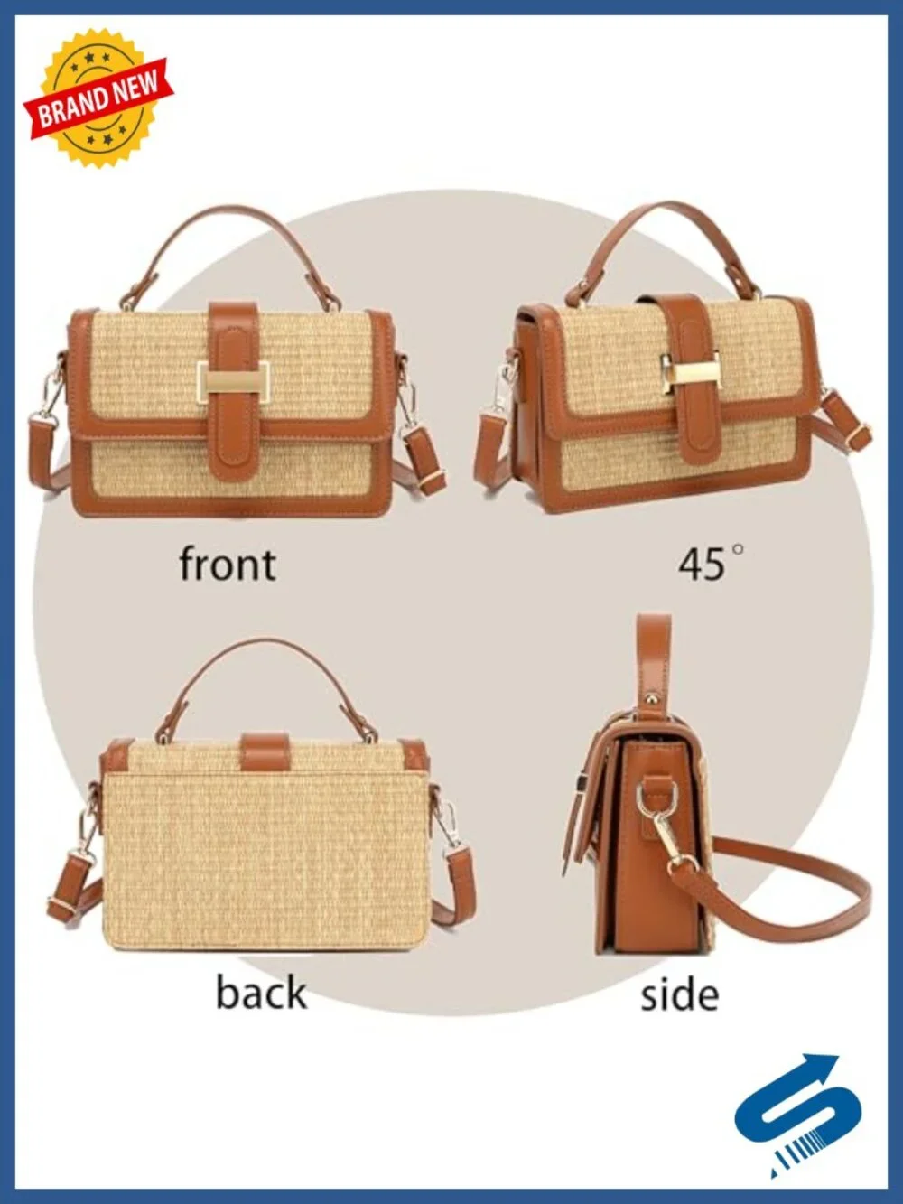 Woven Straw Crossbody Bag with Top Handle - Boho Beach Purse